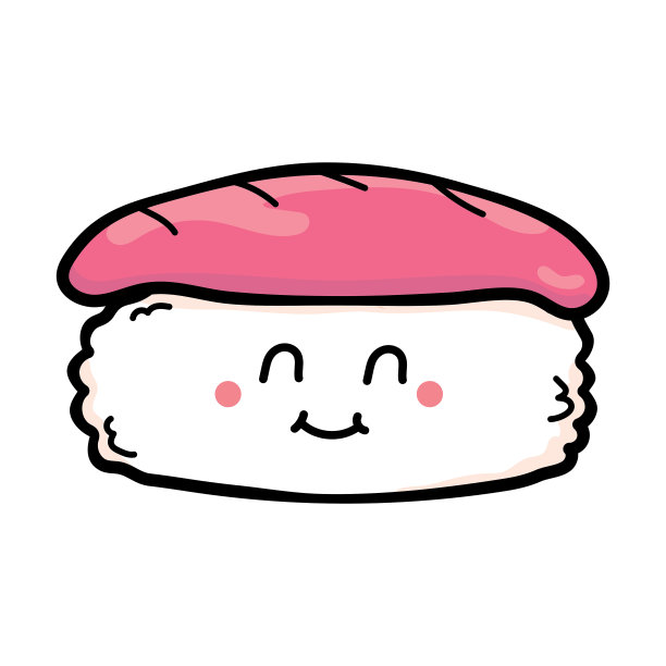 可爱的金枪鱼寿司男孩在白色的背景，胖乎乎的卡通金枪鱼寿司图片下载