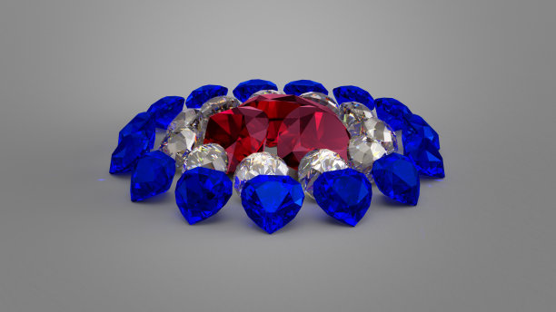 中性背景下的钻石、蓝宝石和红宝石图片下载