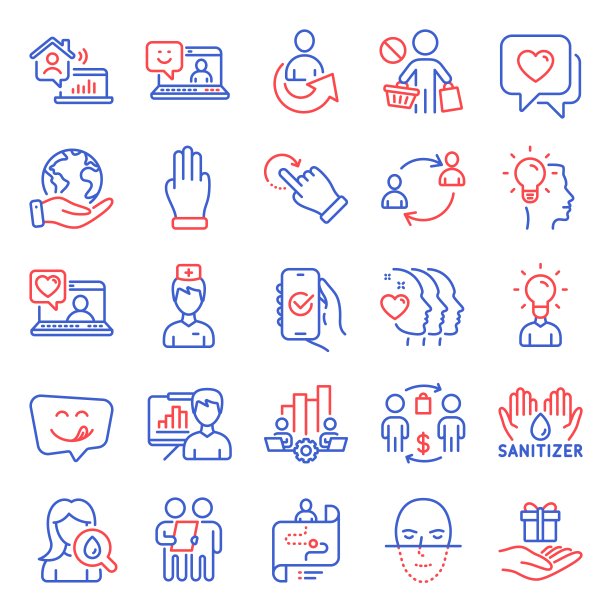 人的图标集。包括图标停止购物，三根手指，脸部识别。向量图片下载