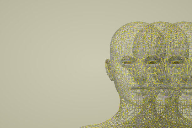 3D有线形状的电子人头，人工智能的概念图片下载