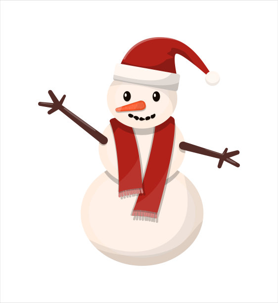 平面矢量雪人在白色的背景。圣诞插图。孤立的剪纸新年。动画片中孩子们的冬季图画图片下载