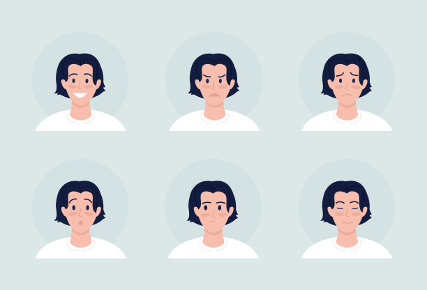 人与各种情绪的半平面色彩向量角色化身集图片下载