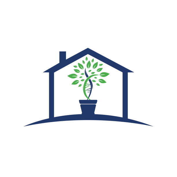 DNA植物与家园形状矢量标志设计。有机DNA向量标志设计理念。图片下载