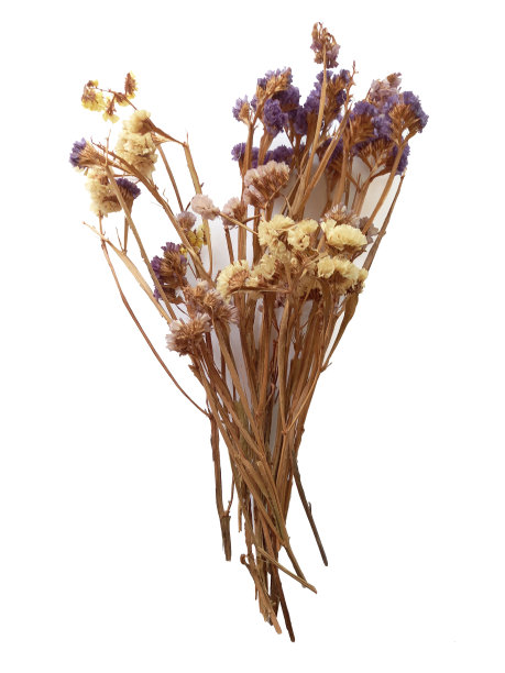 鸟瞰图的花束与野花织物在紫罗兰色调。秋天的花朵闭合了。人工彩色花束，暖色调和米黄色。五彩缤纷的花装饰。图片下载