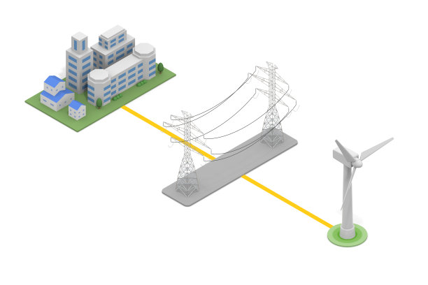 风力涡轮机，电线和城市。传送电的装置。可再生能源。减少二氧化碳。风使螺旋桨旋转。图片下载