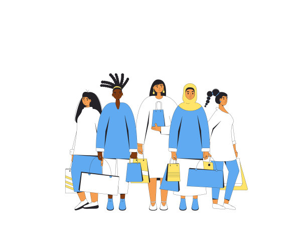 拿着购物袋的年轻女性。女人和她们的新货站在一起。图片下载