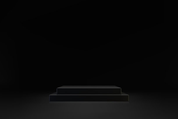 黑色背景上的3D简约场景深色双立方体领奖台图片下载