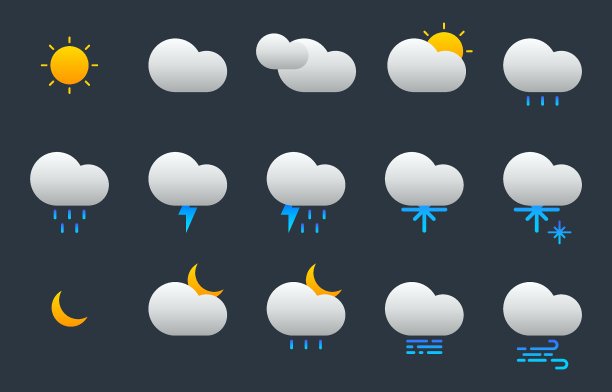 天气预报图标设置。气象元素在现代和最小的风格。图片下载