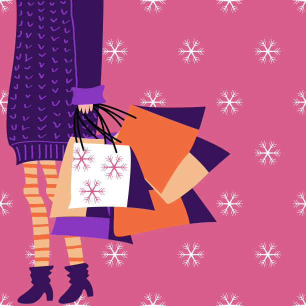 一个女人穿着一件毛衣，藏着一张脸，手里拿着很多五颜六色的袋子，还有复制空间图片下载