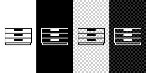 设置线抽屉柜图标孤立于黑白背景。向量图片下载