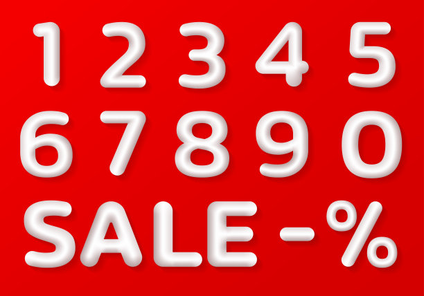 3d数字集与销售文本和百分比标志。用于折扣，促销和广告设计的字体。矢量插图。图片下载
