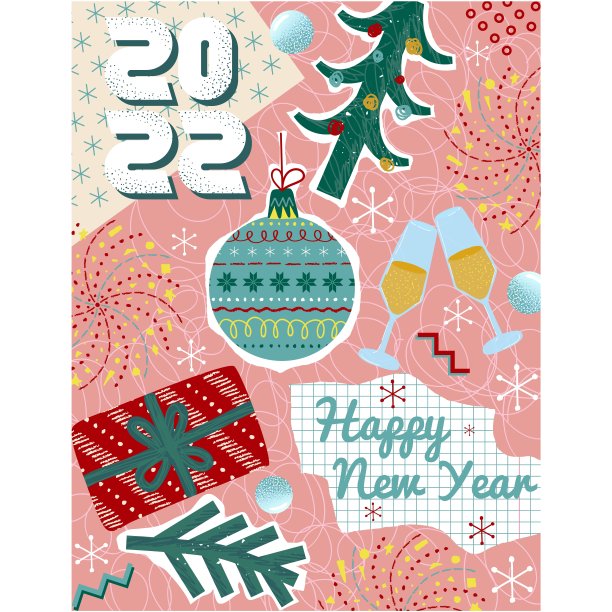 2022年新年快乐手画节日贺卡图片下载