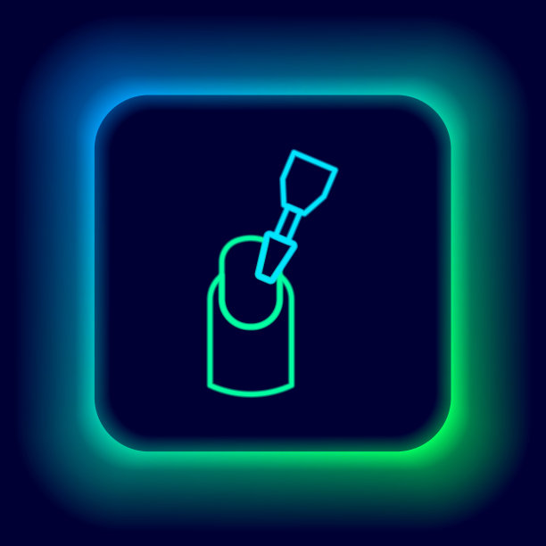 发光的霓虹灯线铣刀美甲图标孤立在黑色的背景。器修指甲。修指甲的工具。色彩斑斓的轮廓的概念。向量图片下载
