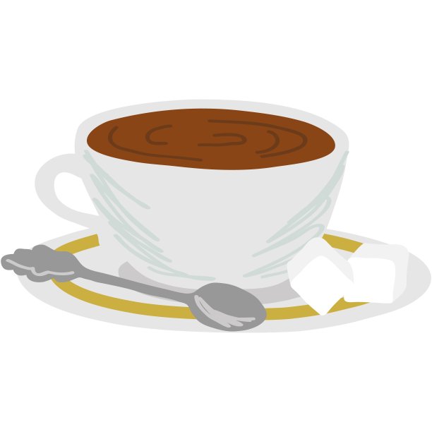 茶或咖啡杯在碟子上与勺子矢量图标图片下载