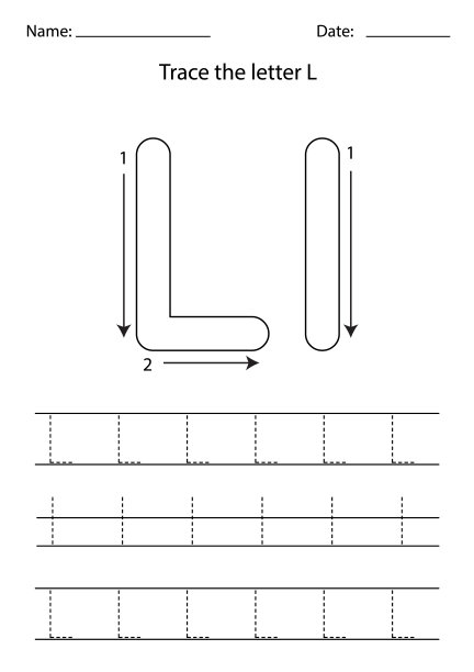 为孩子学习英文字母。如何写字母L。图片下载