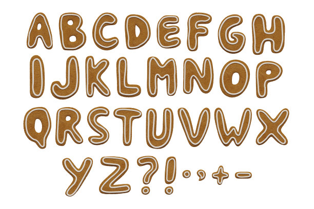 一套字母假期姜饼饼干。圣诞节abc字母字体。图片下载