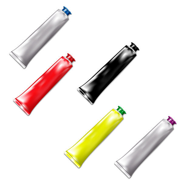 金属挤压管包，现实的矢量模型。空白柔性铝容器孤立的白色背景，模型。颜色设置。容易上色图片下载