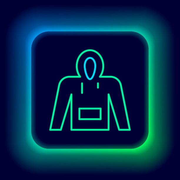 发光的霓虹灯线帽衫图标孤立在黑色的背景。连帽运动衫。色彩斑斓的轮廓的概念。向量图片下载
