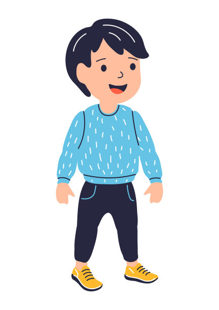 站着微笑的男孩的插图。卡通风格的孩子。学校及幼儿园图片。图片下载