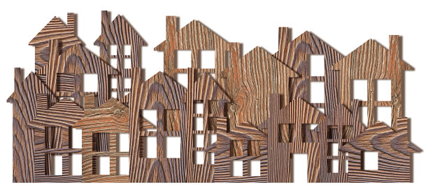 概念城市景观与木制建筑-建立您舒适的家园与自然材料-概念形象图片下载