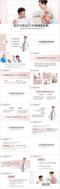 粉色简约风医疗日常护理PPT模板图片下载