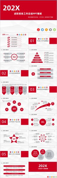 红色岗位年终述职报告PPT模板图片下载