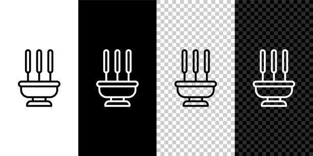 设置线燃烧香薰棒图标孤立的黑白背景。向量图片下载