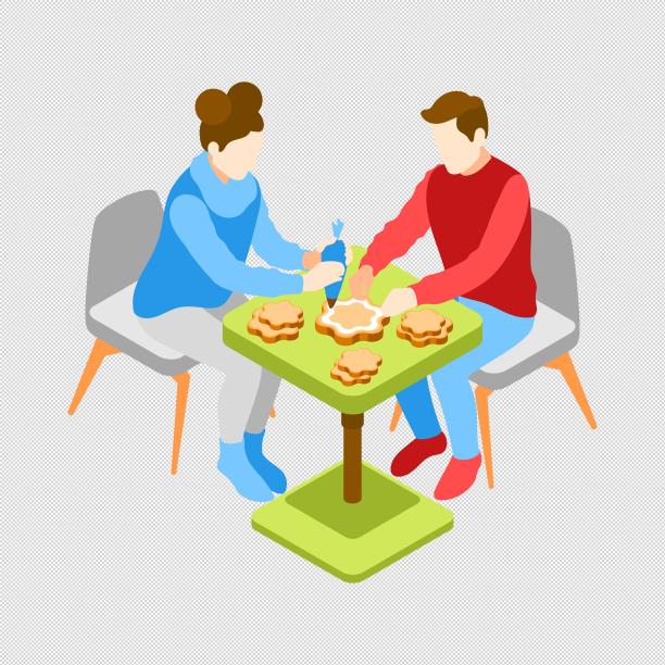 父女餐桌制作饼干图片下载
