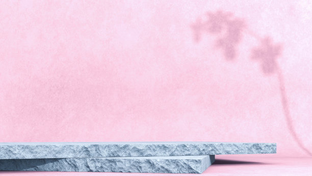 画室粉红墙上有兰花花影。石板堆在地板上。产品介绍的背景设计。图片下载