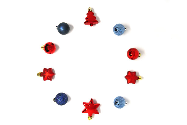 圣诞节或圣诞节配件球星糖果树孤立的白色背景和复制空间-节日新年派对，圣诞节-对象平lay图片下载