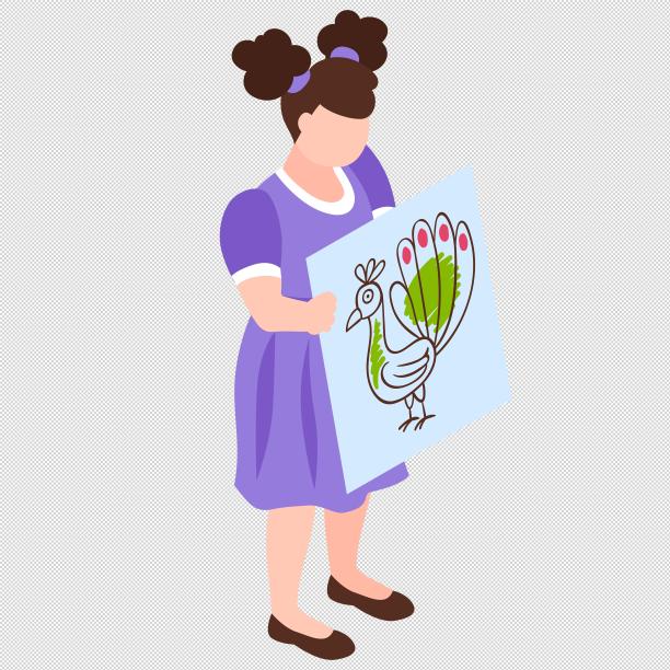 女孩展示绘画作品图片下载