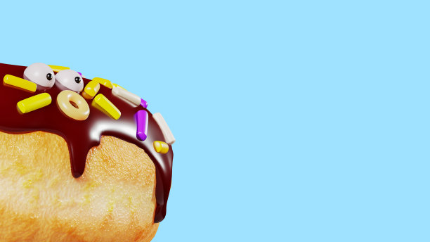 有趣的甜甜圈与脸，3d渲染。滑稽的震惊的甜甜圈脸，横幅。甜甜圈边界，3d插图图片下载