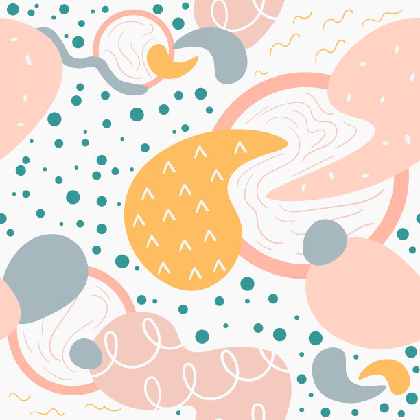 抽象的无缝模式。手绘涂鸦各种形状，线条，斑点，水滴，圆圈。当代现代潮流矢量背景或壁纸图片下载