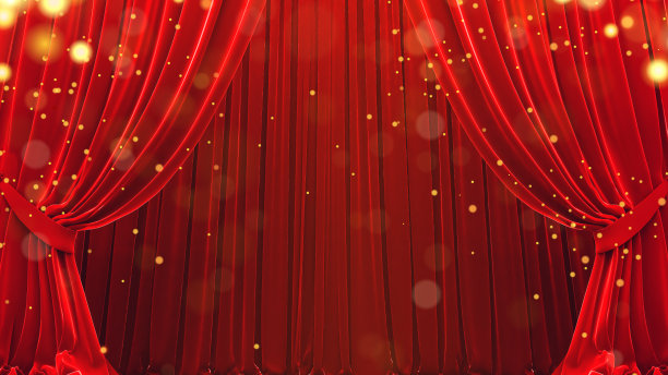 红色天鹅绒窗帘，封闭的红色舞台窗帘写实插图。图片下载
