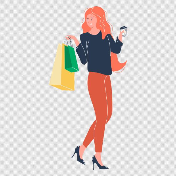 女人咖啡购物袋图片下载