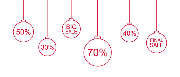 线艺术红色圣诞和新年球与标志最后，大减价。特别优惠价格。假期折扣，购物促销图片下载
