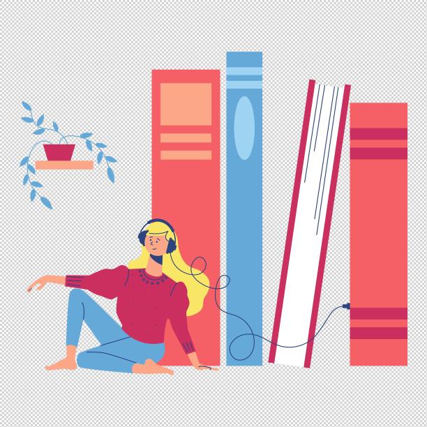 女孩耳机听书图片下载