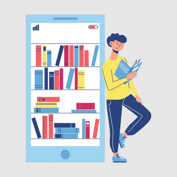 男孩靠着手机看书图片下载