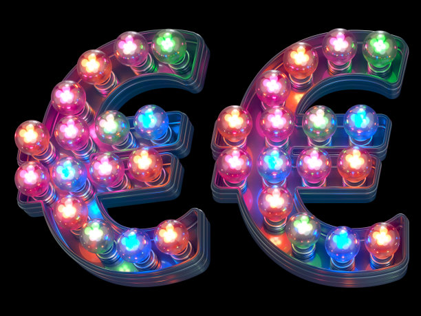 五彩缤纷的灯字体。欧元的符号图片下载