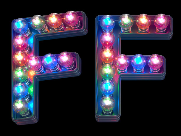 五彩缤纷的灯字体。字母F图片下载