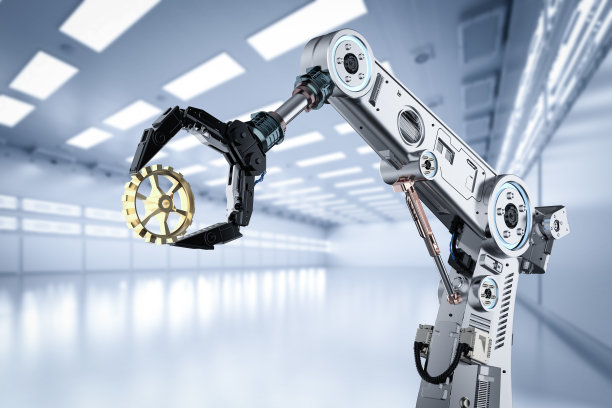 工程工业用带齿轮的金属机械臂图片下载