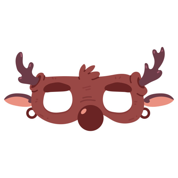 圣诞驯鹿脸嘉年华面具矢量卡通插图孤立在白色的背景。图片下载
