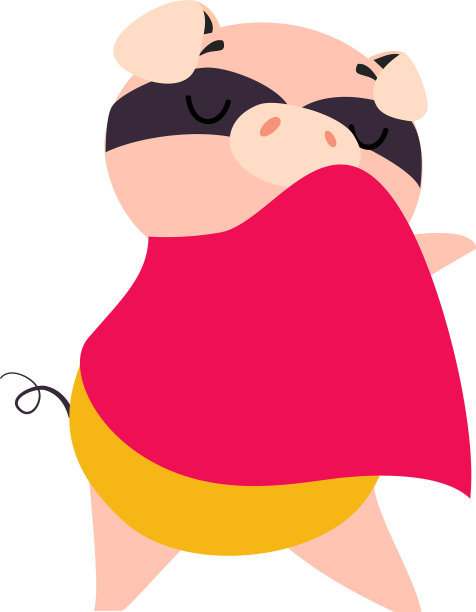 粉红猪超级英雄角色戴着眼罩和斗篷图片下载