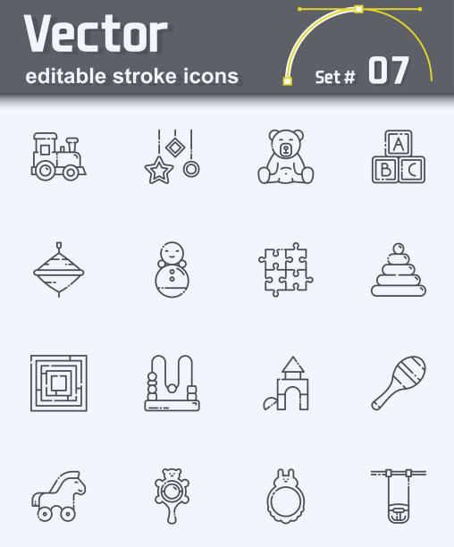 一组向量婴儿玩具线图标孤立图片下载