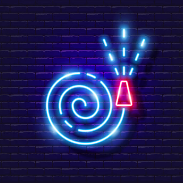 霓虹灯图标浇水软管。消防水带的迹象。灌溉系统、浇水系统、发光标志软管及附件。矢量插图设计，网站，广告，商店，商品。图片下载