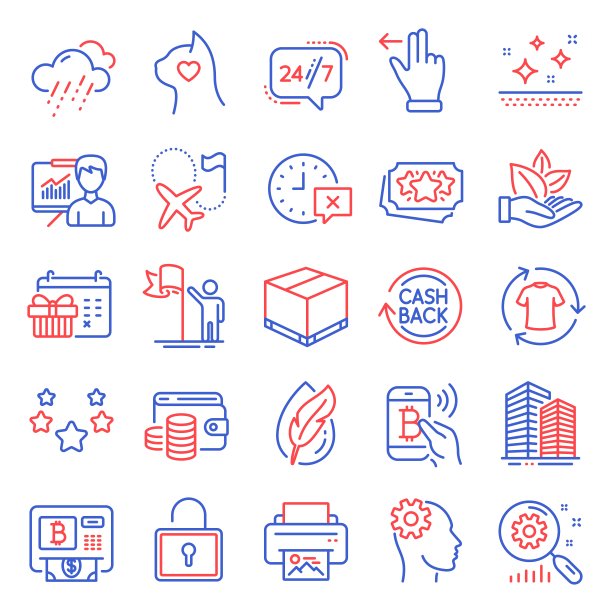 业务图标集。包括图标触摸屏手势，返现，24小时服务。向量图片下载