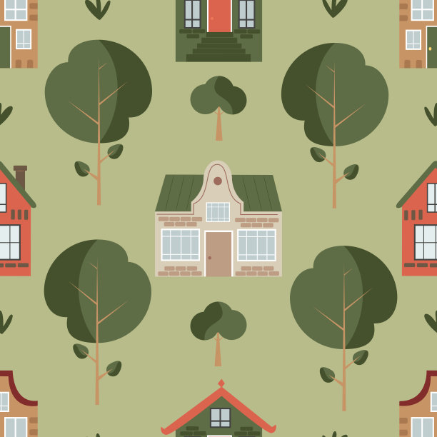 房屋和树木的无缝图案图片下载