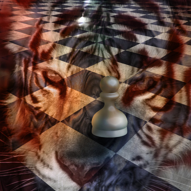棋盘上有老虎肖像和棋子，野生动物保护的概念。图片下载