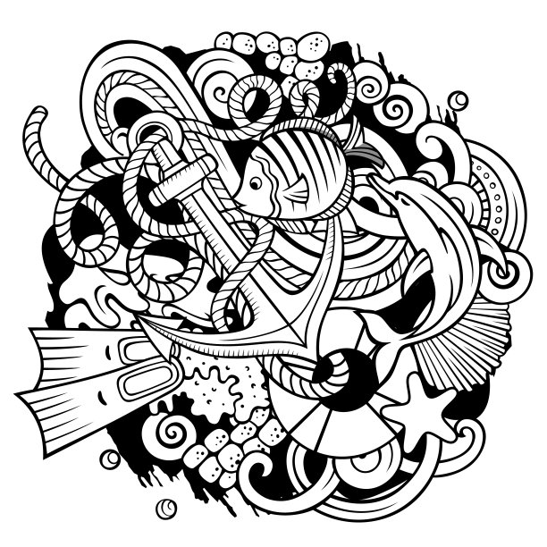 潜水卡通矢量涂鸦插图。图片下载