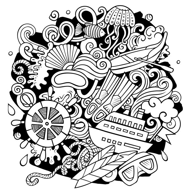 海洋手绘矢量涂鸦插图图片下载